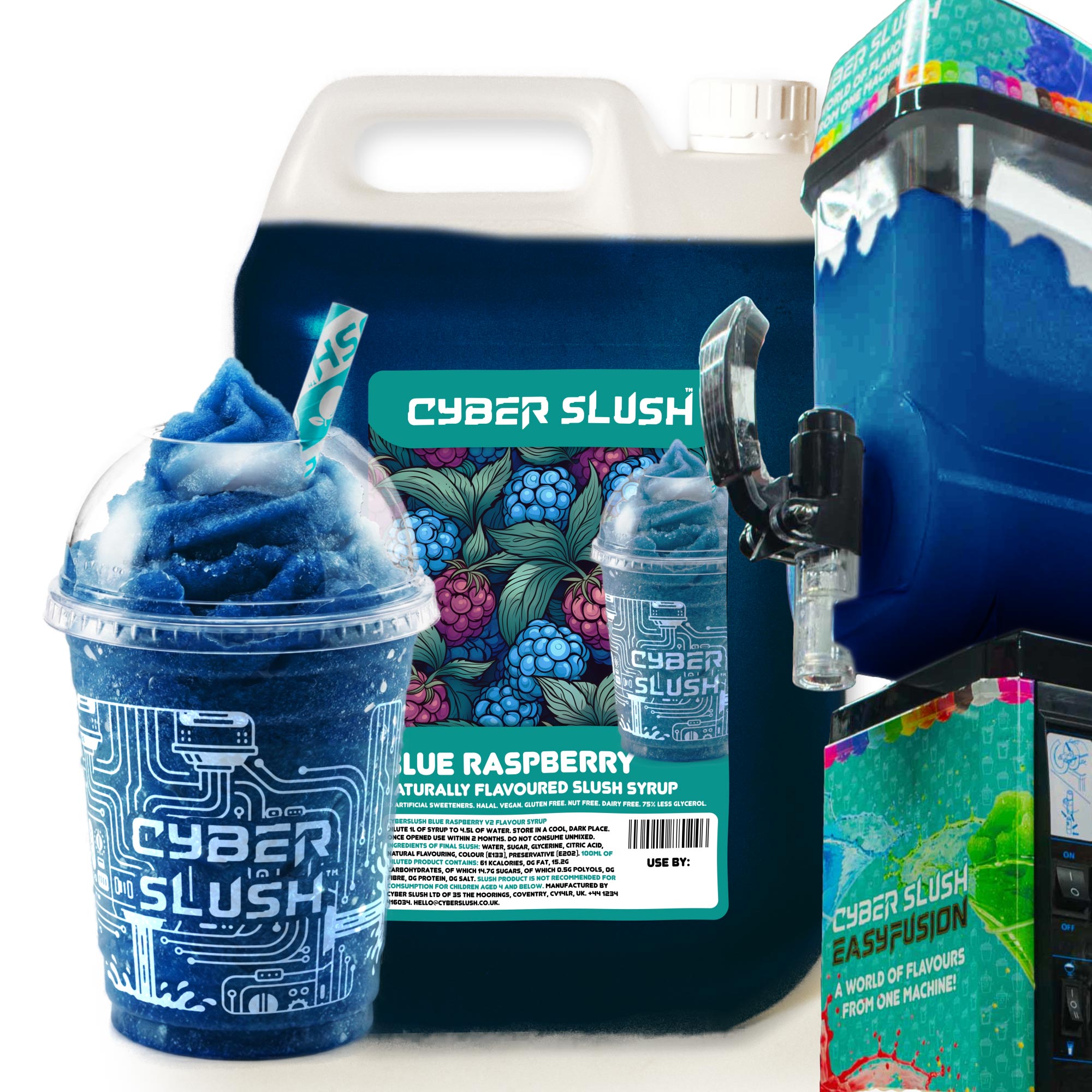 CyberSlush Blue Raspberry Slush Syrup 5L - Glycerol-Free, Naturally Flavoured, Vegan, Gluten-Free, Alcohol-Free - for Home Slush Machines Ideal for Ninja® Slushi Machines