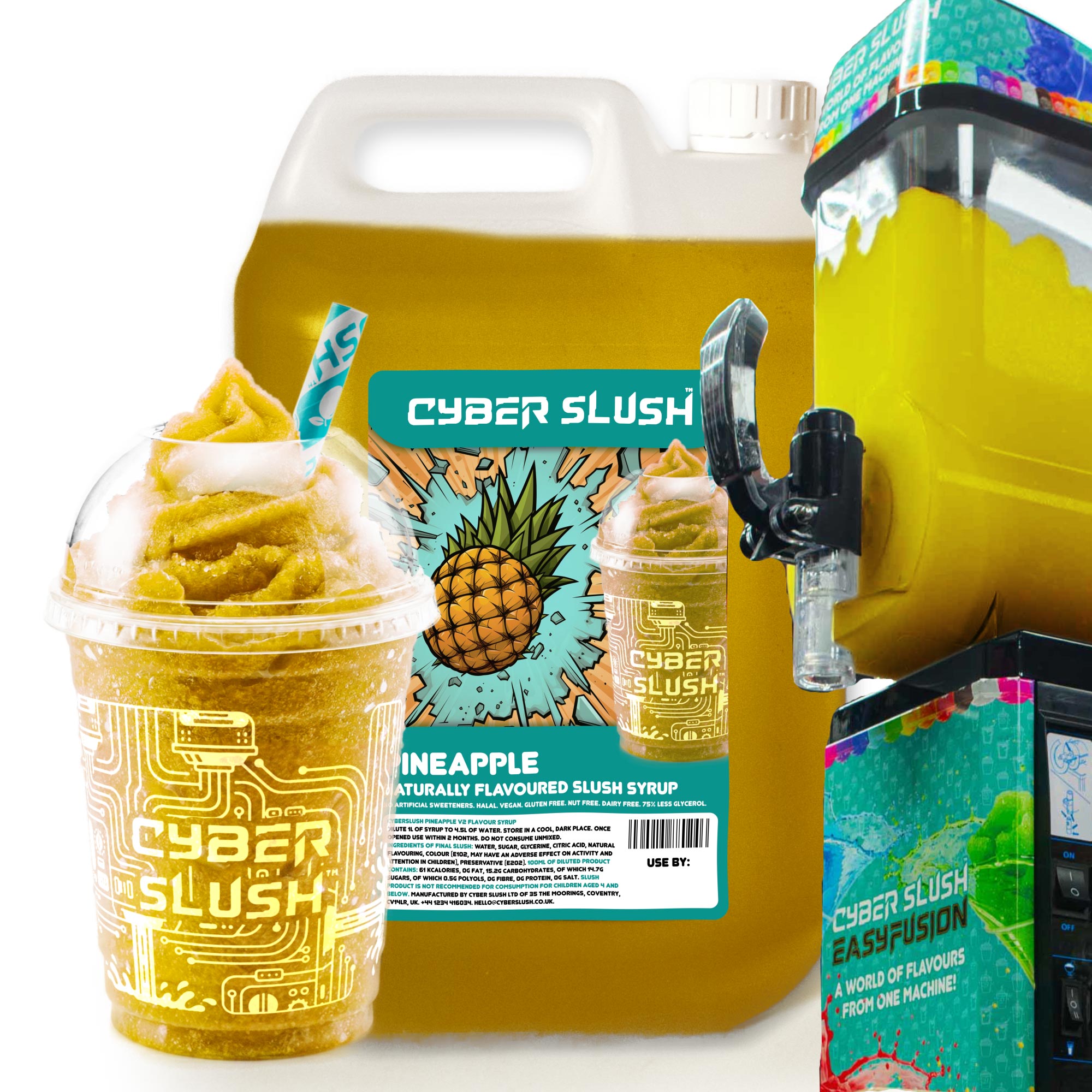 CyberSlush Pineapple Slush Syrup 5L - Glycerol-Free, Naturally Flavoured, Vegan, Gluten-Free, Alcohol-Free - for Home Slush Machines Ideal for Ninja® Slushi Machines
