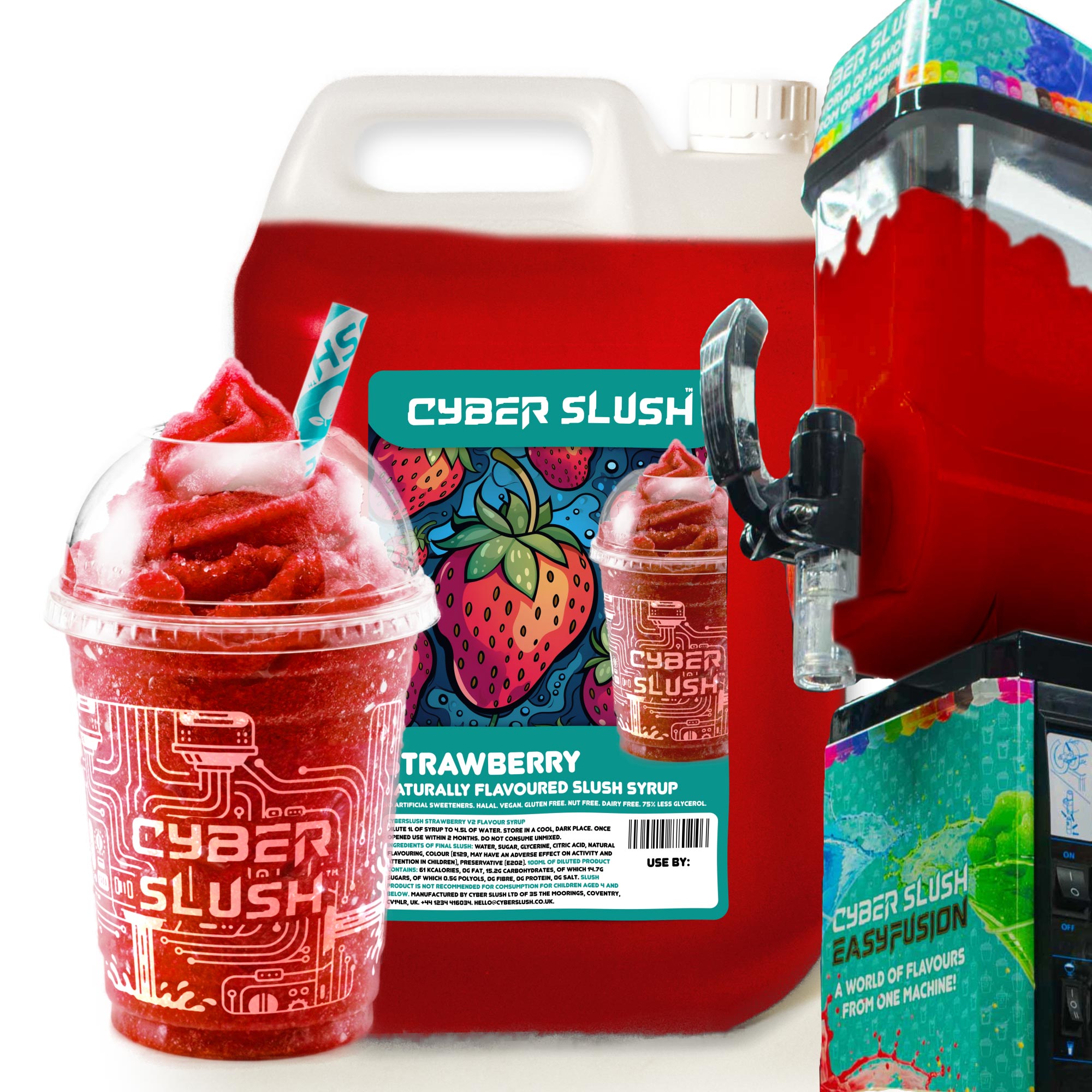 CyberSlush Strawberry Slush Syrup 5L - Glycerol-Free, Naturally Flavoured, Vegan, Gluten-Free, Alcohol-Free - for Home Slush Machines Ideal for Ninja® Slushi Machines