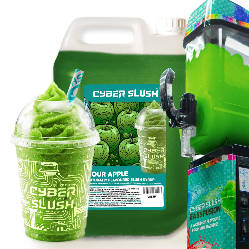 CyberSlush Sour Apple Slush Syrup 5L - Glycerol-Free, Naturally Flavoured, Vegan, Gluten-Free, Alcohol-Free - for Home Slush Machines Ideal for Ninja® Slushi Machines