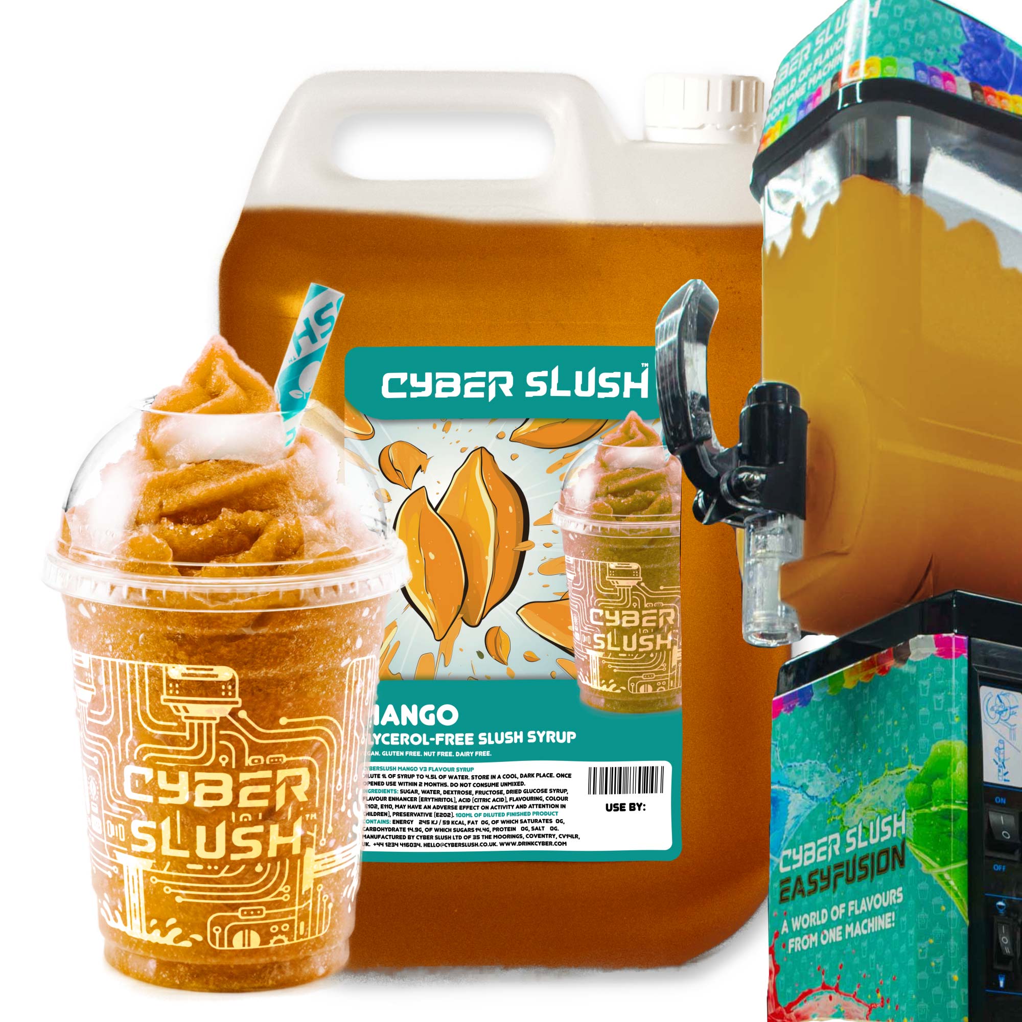 CyberSlush Mango Slush Syrup 5L - Glycerol-Free, Vegan, Gluten-Free - for Home Slush Machines Ideal for Ninja® Slushi Machines