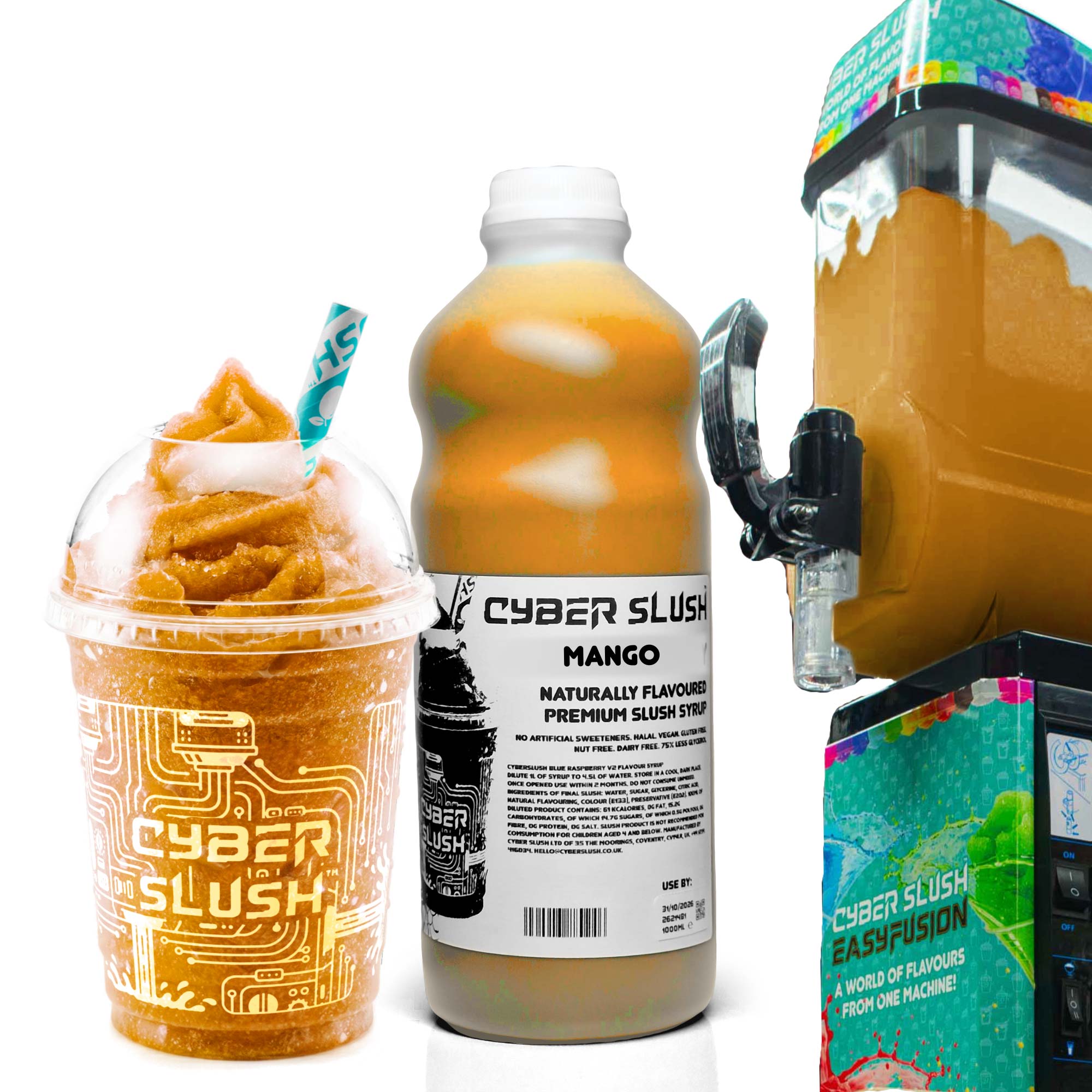 CyberSlush Mango Slush Syrup 1L - Glycerol-Free, Vegan, Gluten-Free - for Home Slush Machines Ideal for Ninja® Slushi Machines