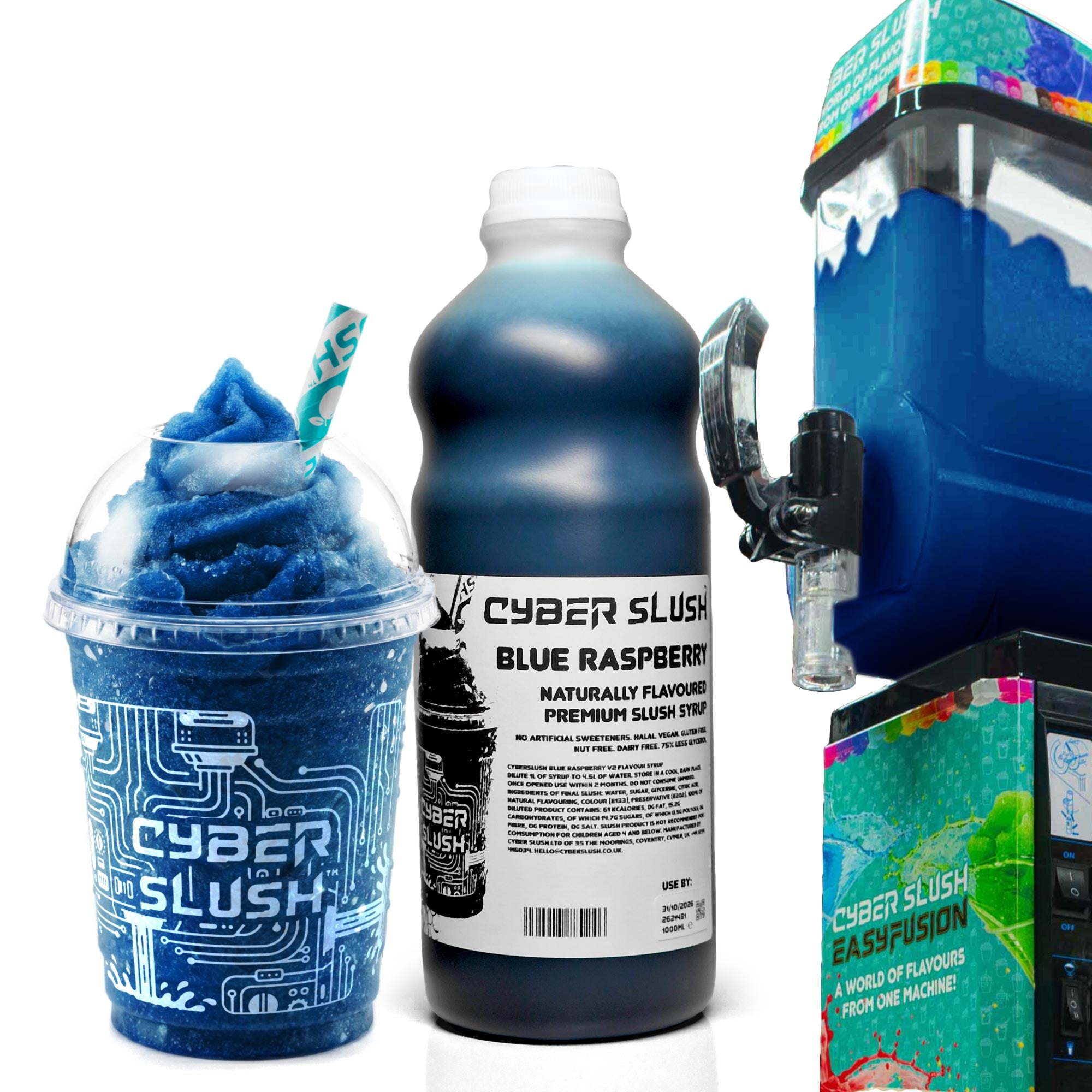 CyberSlush Blue Raspberry Slush Syrup 1L - Glycerol-Free, Naturally Flavoured, Vegan, Gluten-Free, Alcohol-Free - for Home Slush Machines Ideal for Ninja® Slushi Machines