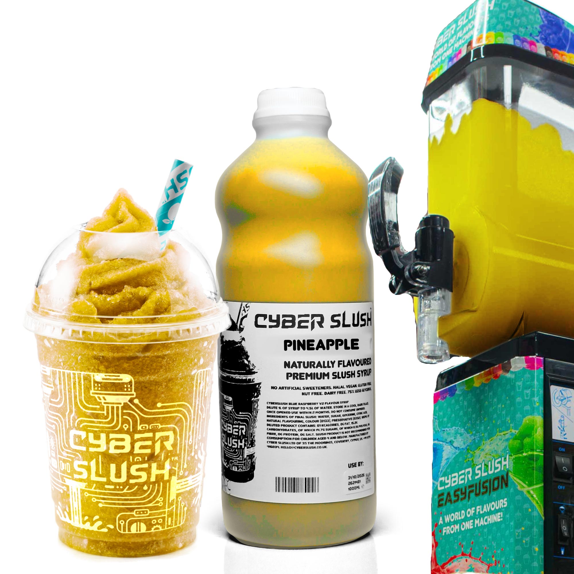 CyberSlush Pineapple Slush Syrup 1L - Glycerol-Free, Naturally Flavoured, Vegan, Gluten-Free, Alcohol-Free - for Home Slush Machines Ideal for Ninja® Slushi Machines