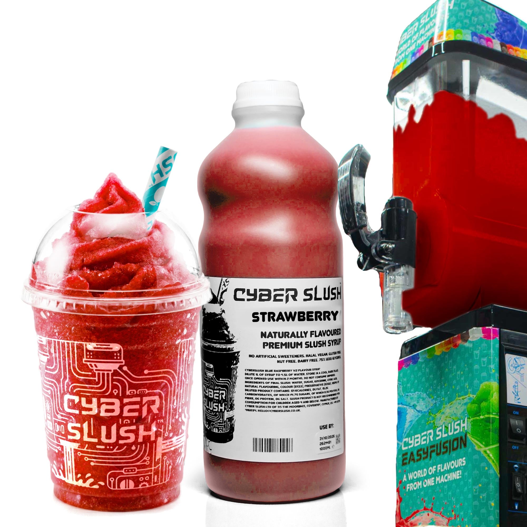 CyberSlush Strawberry Slush Syrup 1L - Glycerol-Free, Naturally Flavoured, Vegan, Gluten-Free, Alcohol-Free - for Home Slush Machines Ideal for Ninja® Slushi Machines